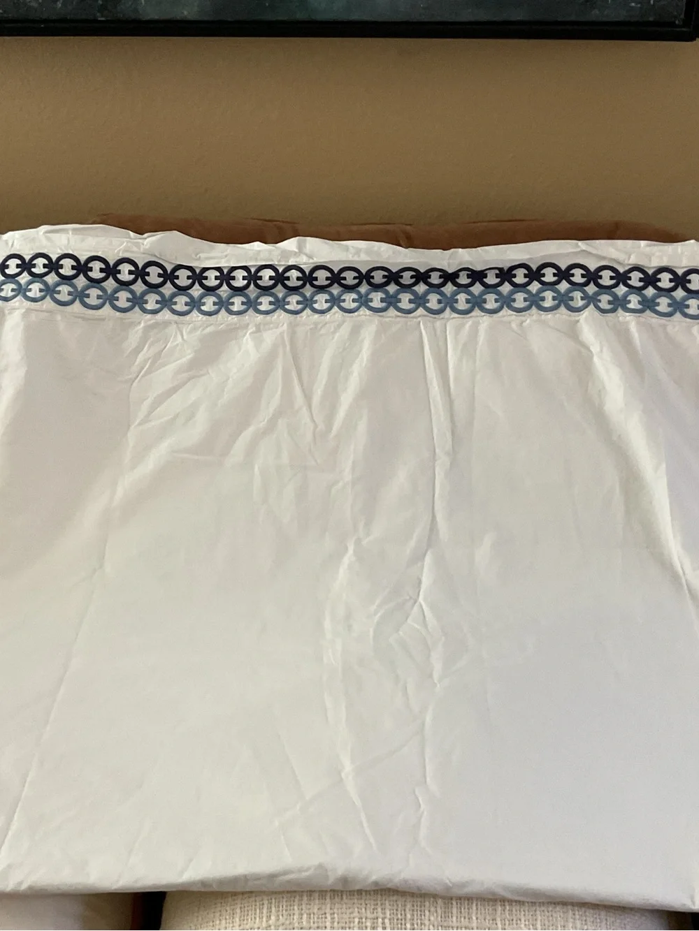 Williams Sonoma White CHAIN LINK EMBROIDERED Cal King Flat Sheet Italy